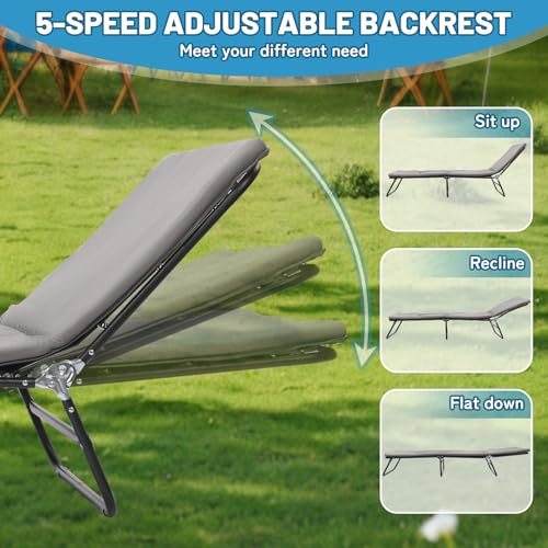 Camping Cot with Mattress, Portable Folding Outdoor Bed, Double Layer 1200D, Grey V8306