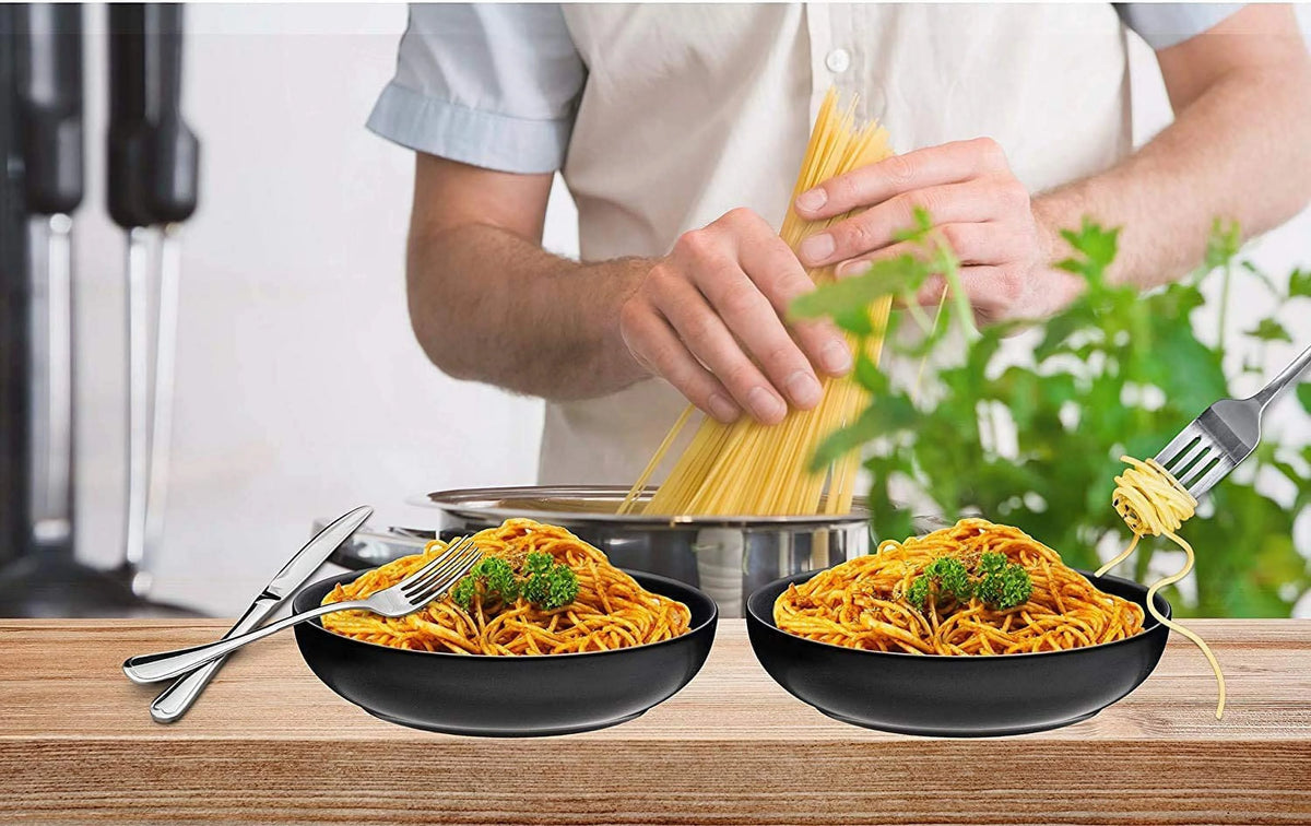 Matte Black Set Of 6 24 Oz Ceramic Bowls O5786