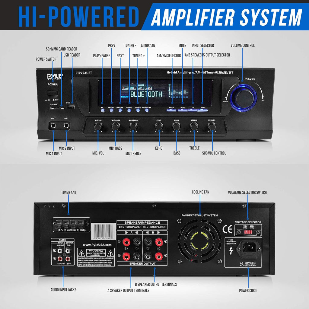 300W 4 Channel Wireless Bluetooth Audio Power Amplifier T751717