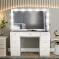 Modern Makeup Vanity Table Set with Mirror, 7 Drawers, White U410800