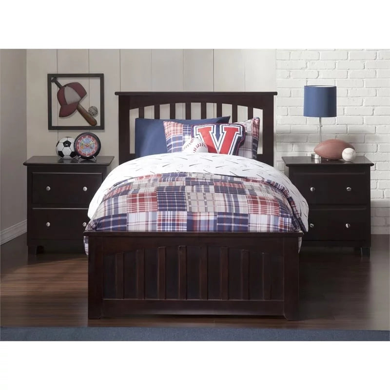 Solid Wood Twin Bed with USB Charger in Espresso U968895
