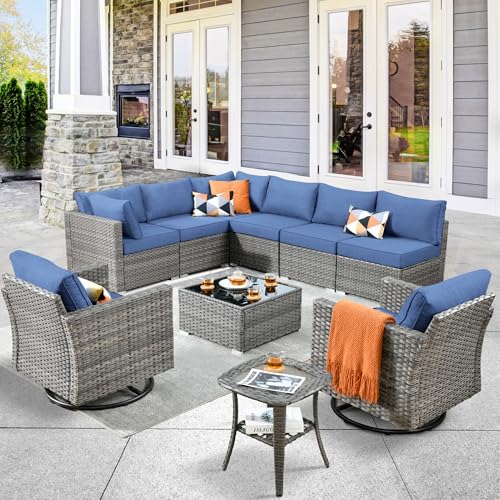 11 Piece Outdoor Patio Furniture Set with Fire Pit Table Dark Grey G49346
