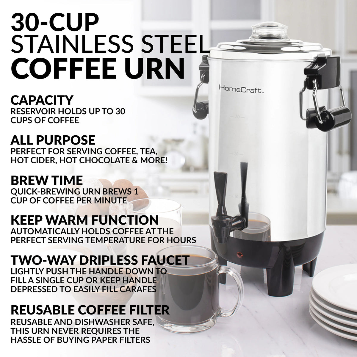 1000-Watt 30-Cup Stainless Steel Coffee Urn P703