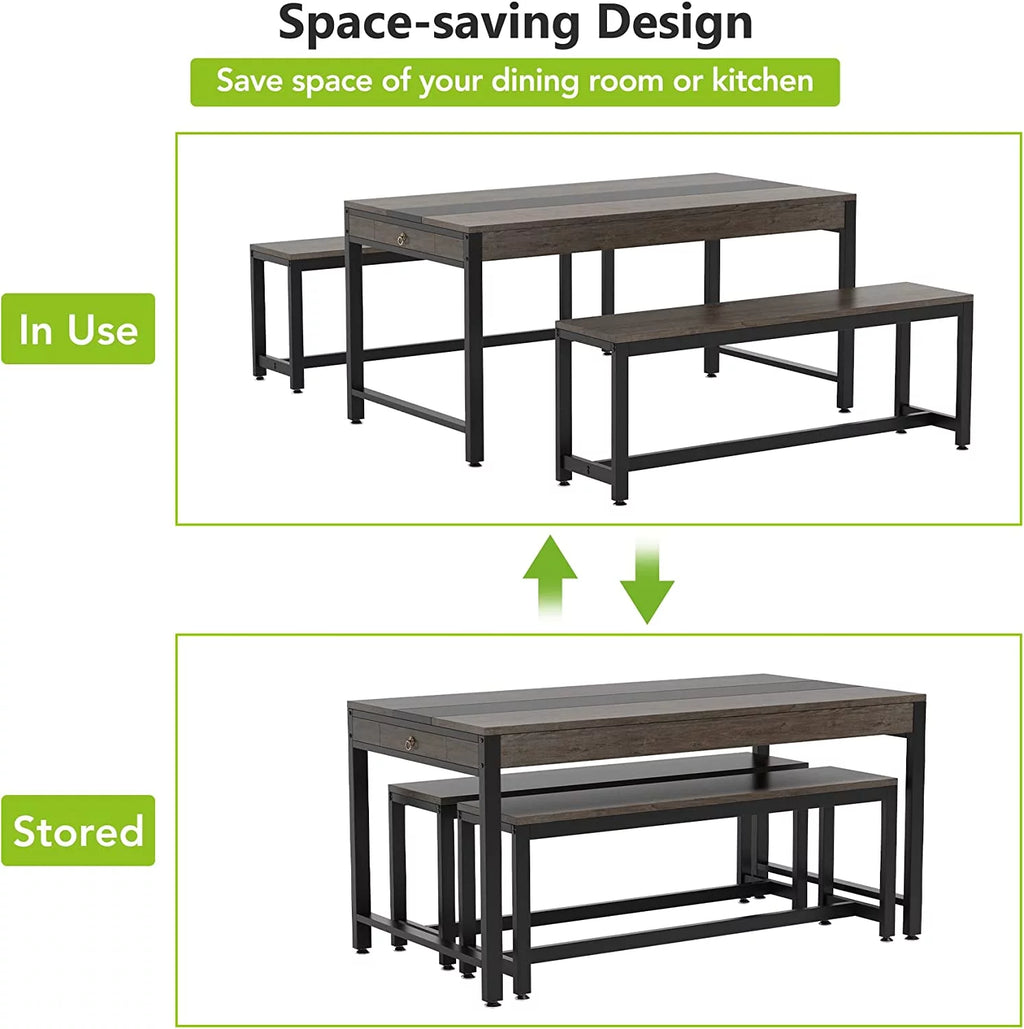 Dining Table with 2 Benches and Drawer P626