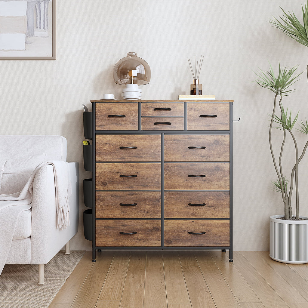 Brown 12 Drawer Fabric Dresser E393
