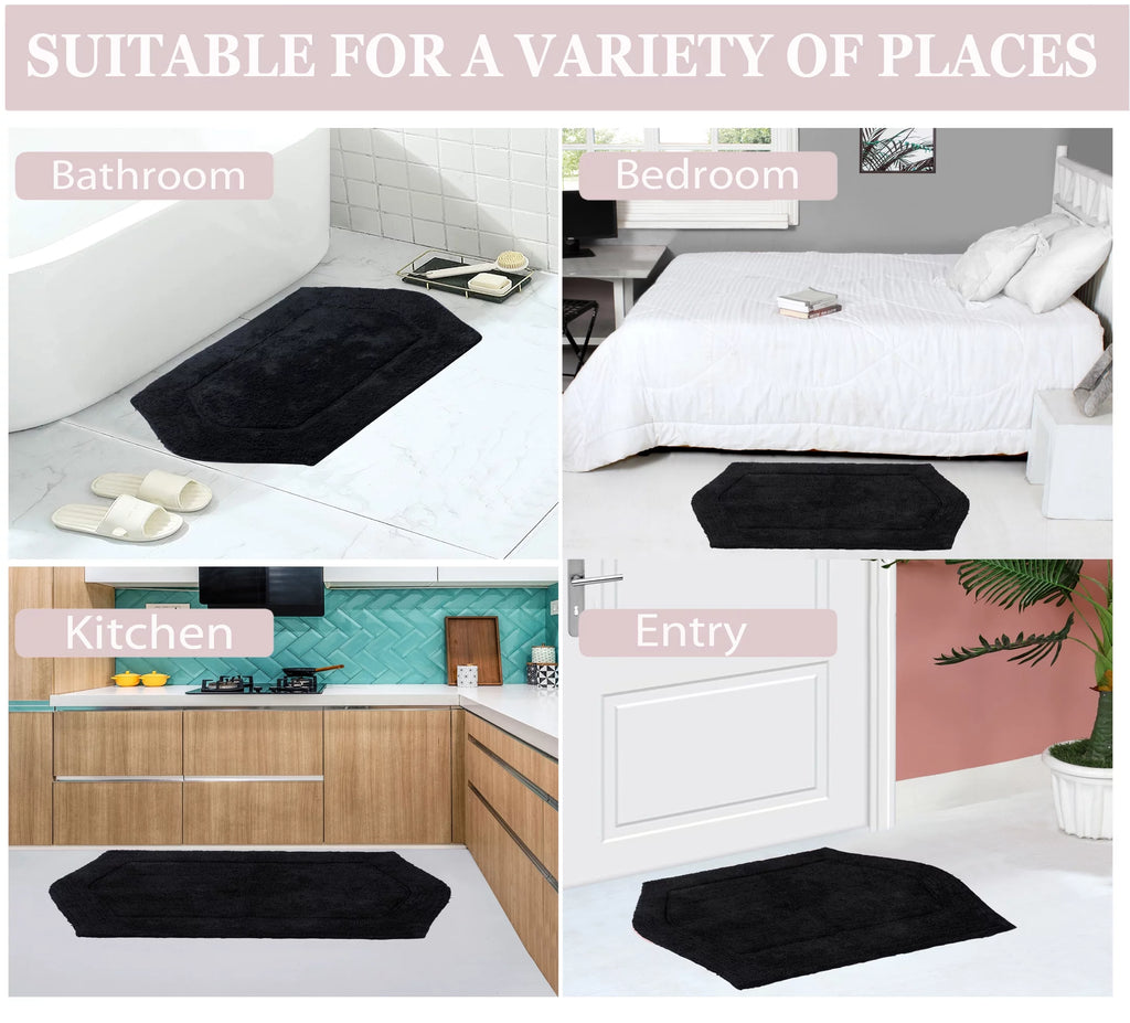 100% Cotton Tufted Non-Slip Bath Rug, 21"x34" Black E942084