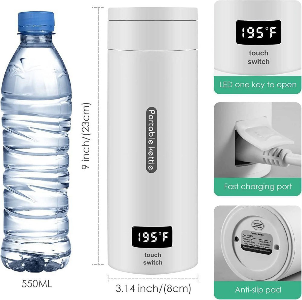 Portable Electric Kettle 380ml Temperature Settings A33734