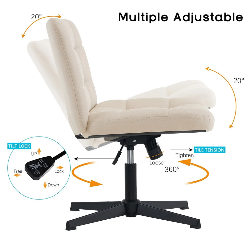 Beige Armless Swivel Ergonomic Office Chair P7204