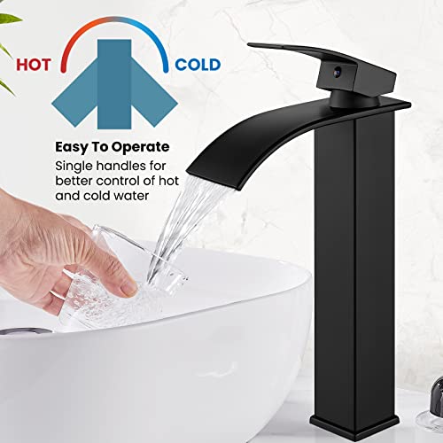 Tall Single Handle Stainless Steel Vessel Sink Faucet with Pop Up Drain, Matte Black C807066