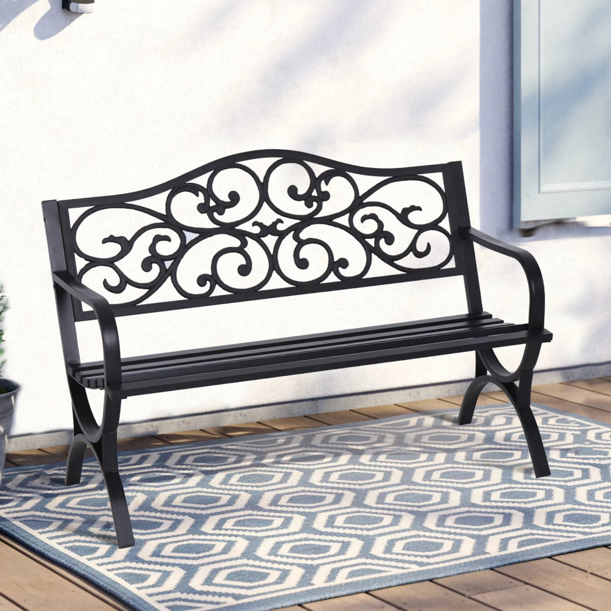 50" Outdoor Iron Cast Garden Park Bench - Black W684
