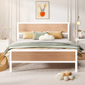 White Full Size Metal Platform Bed Frame with Headboard and Footboard W100508