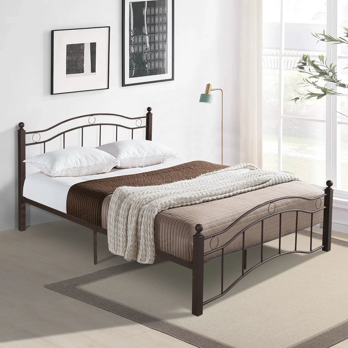 King Size Metal Bed Frame with Headboard and Footboard D353828