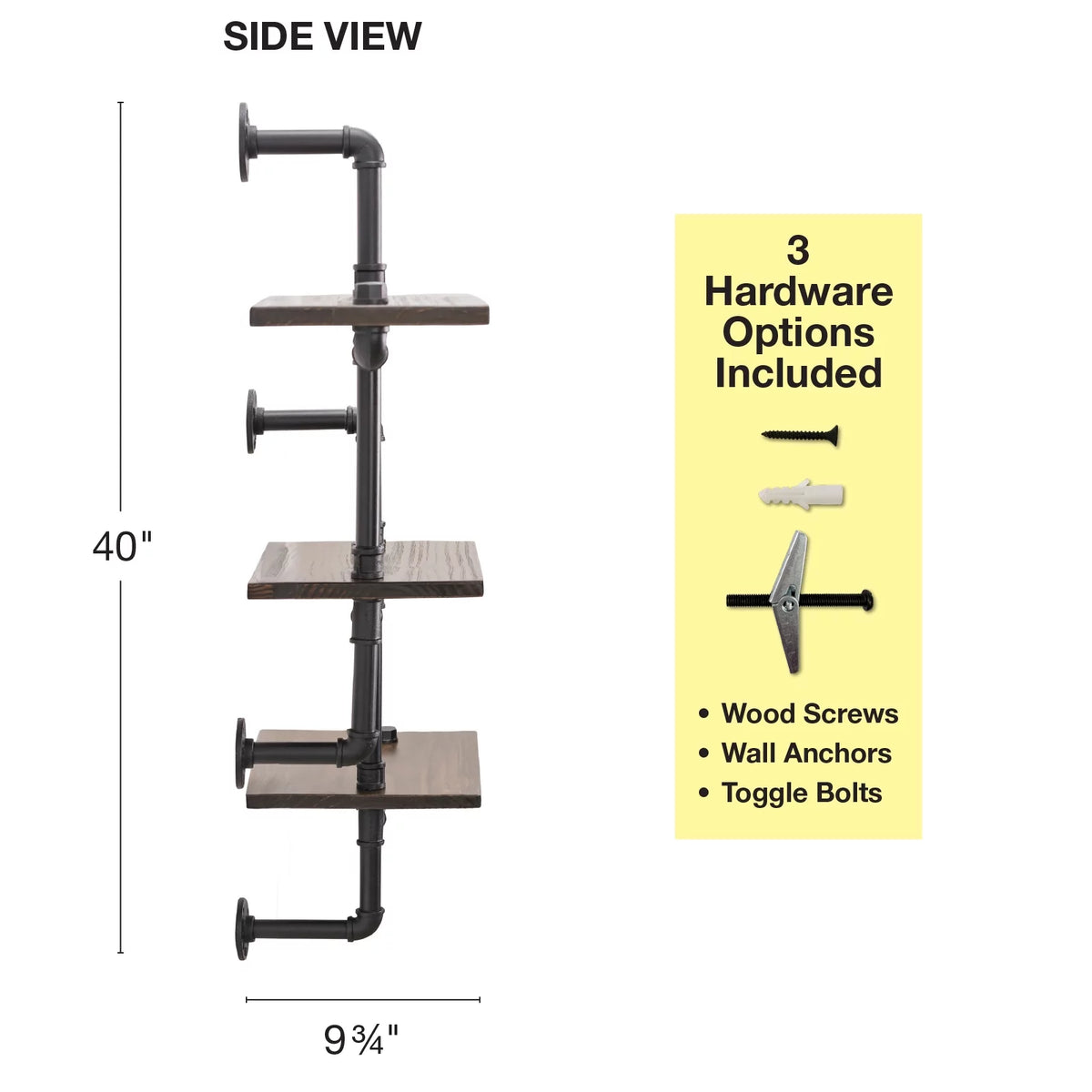 3-Tier Wooden Wall Ladder Shelf with Iron Black Pipe Hardware U59271