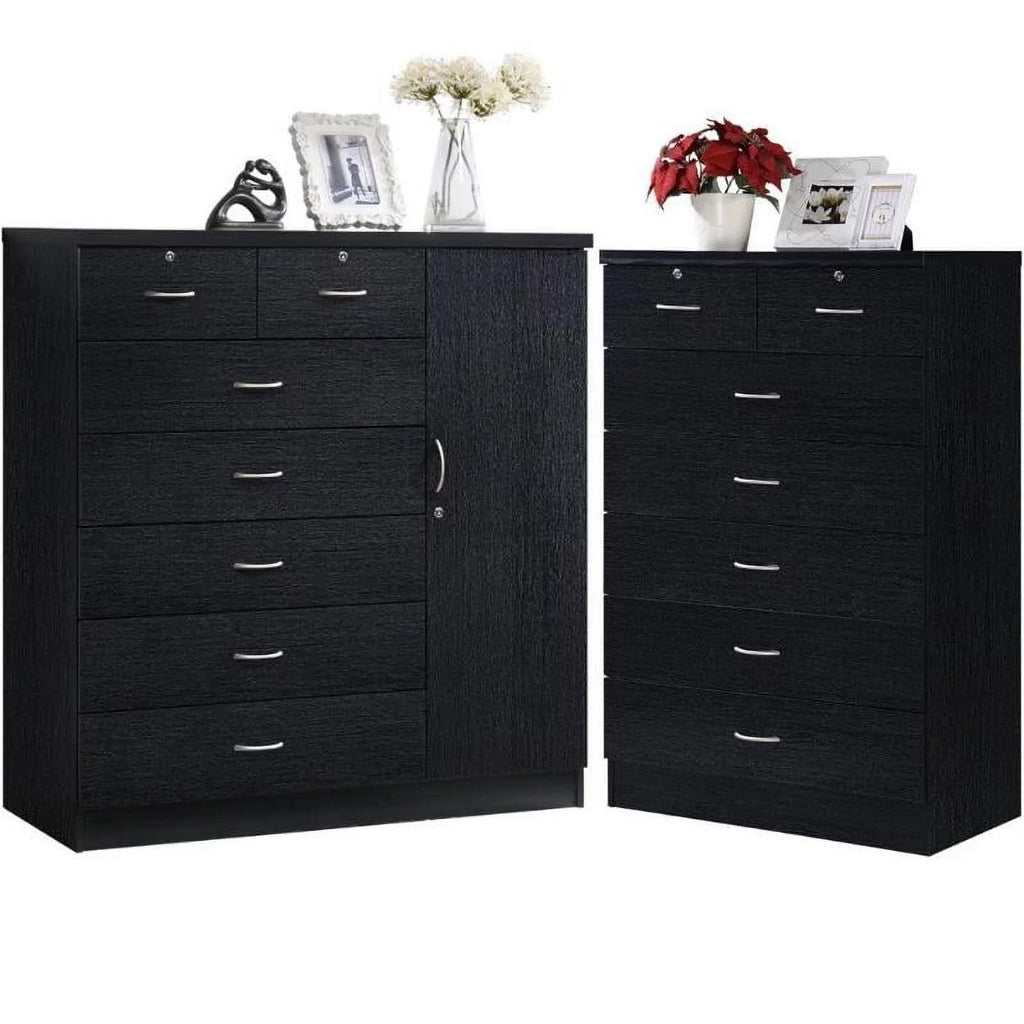 7 Drawer Wood Chest Set with Locks in Black D219
