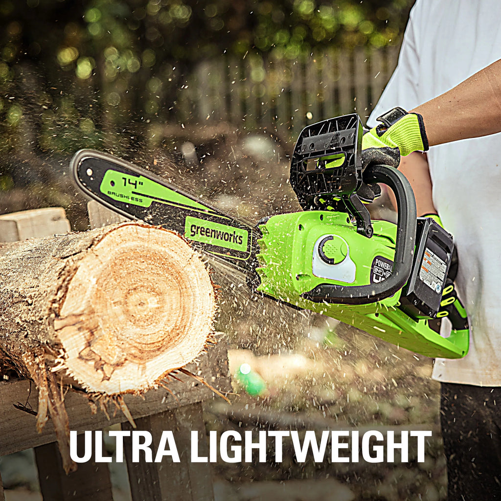 48V Cordless 14-inch Brushless Chainsaw with 4Ah Batteries and Dual Port Charger L6872