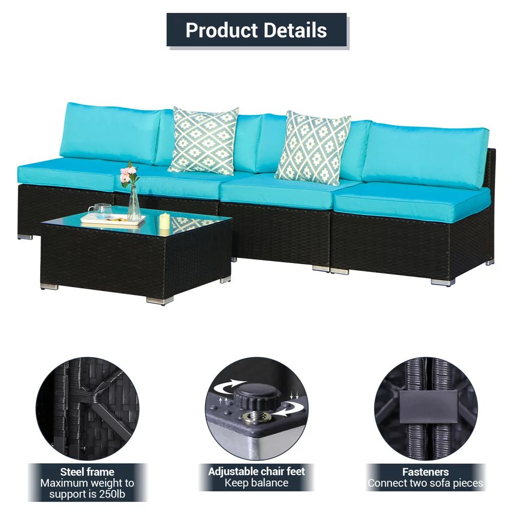 5 Pieces Outdoor Wicker Furniture Set with Coffee Table R5162