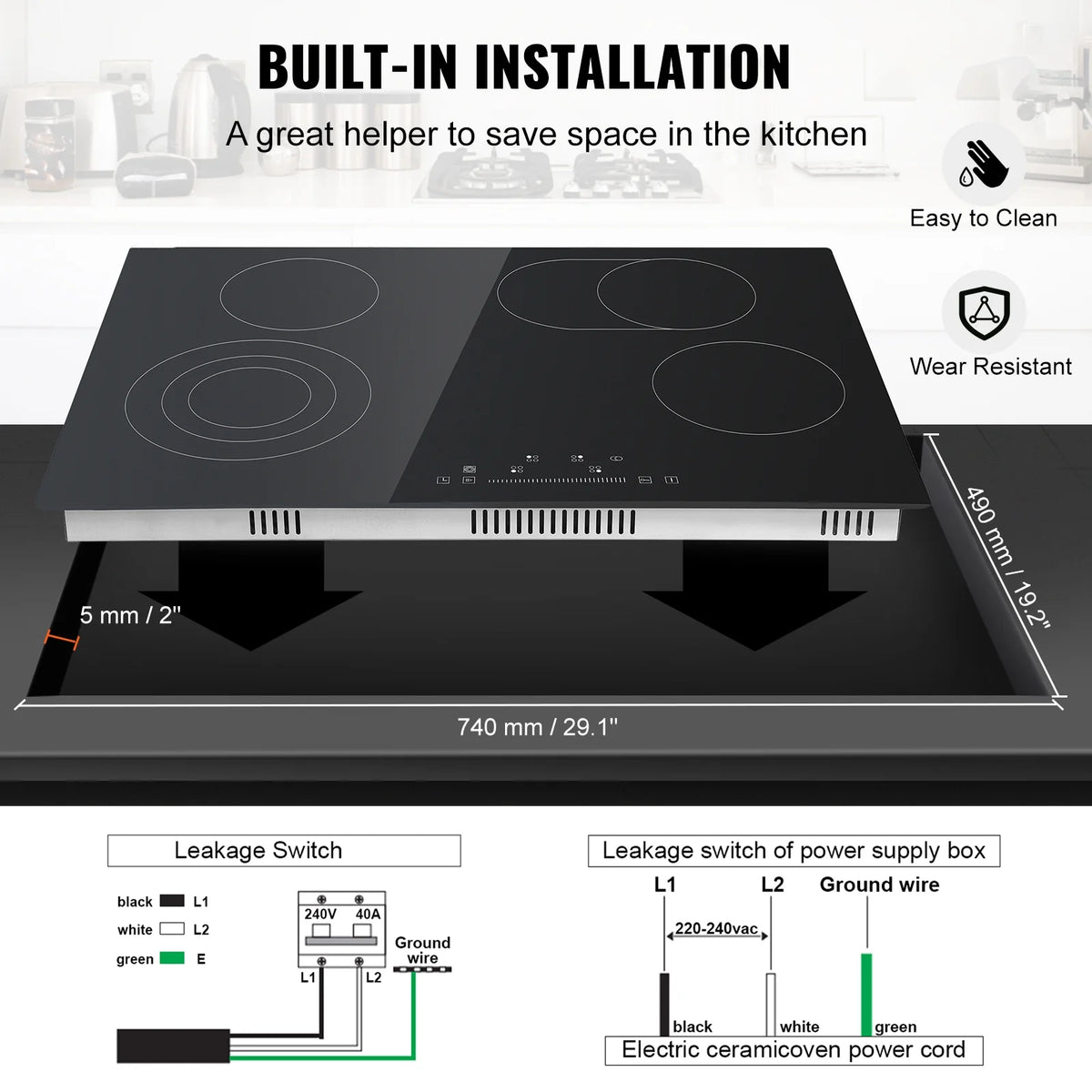 Built-in Electric Radiant Ceramic Cooktop 4 Burners F51173