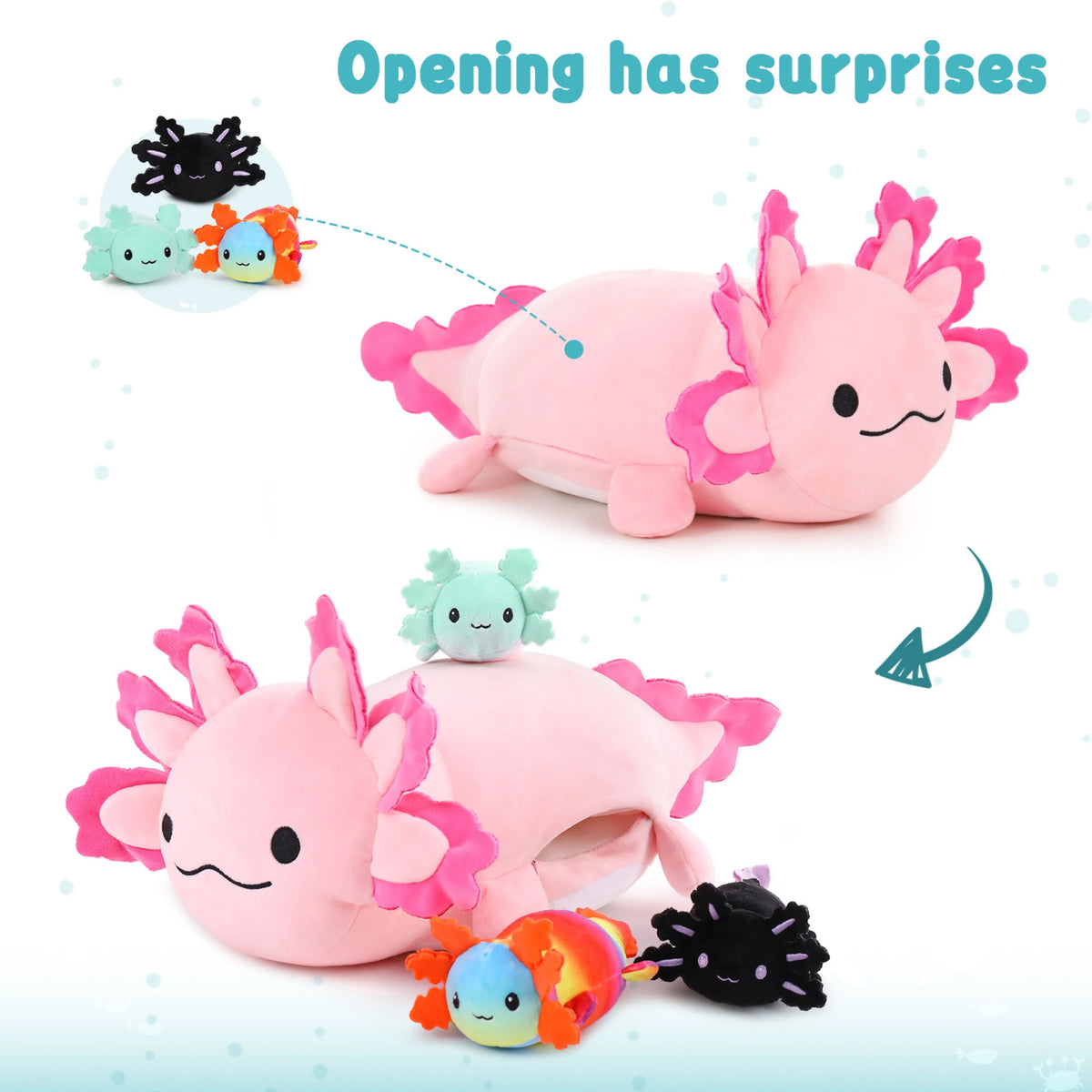 23.5" Giant Axolotl Stuffed Animals with 3 Babies Inside V117446