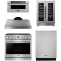 36 Gas Range, Range Hood, Dishwasher, Microwave and Wine Cooler H173