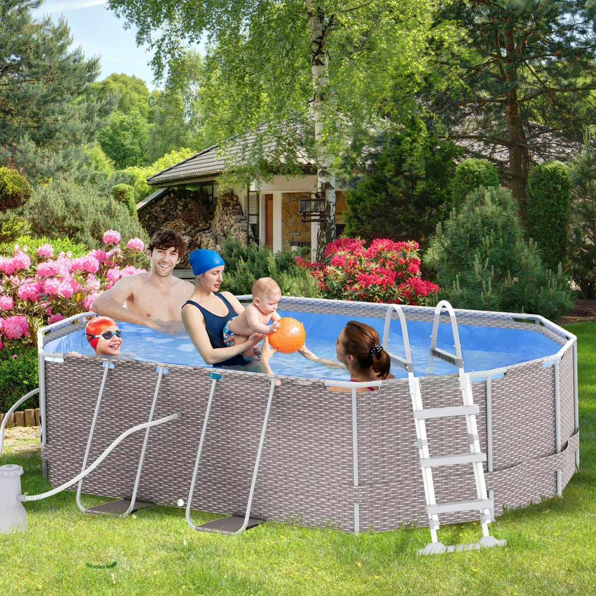 Brown Non-Inflatable Frame Swimming Pool U525825