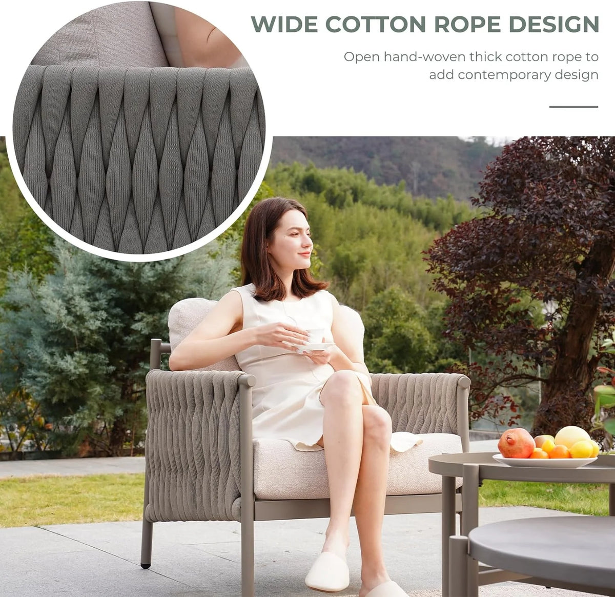 5-Piece Cotton Rope Outdoor Conversation Set with Cushions J429