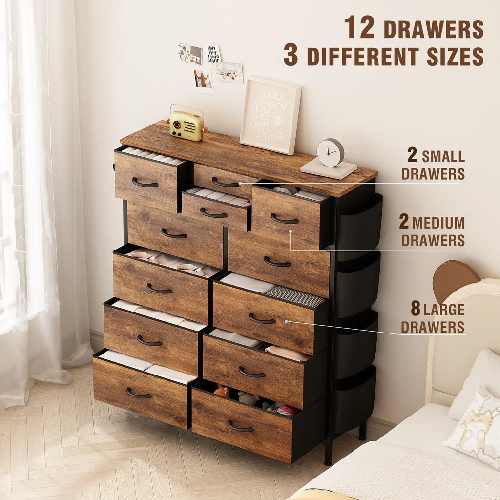 Brown 12 Drawer Fabric Dresser E393