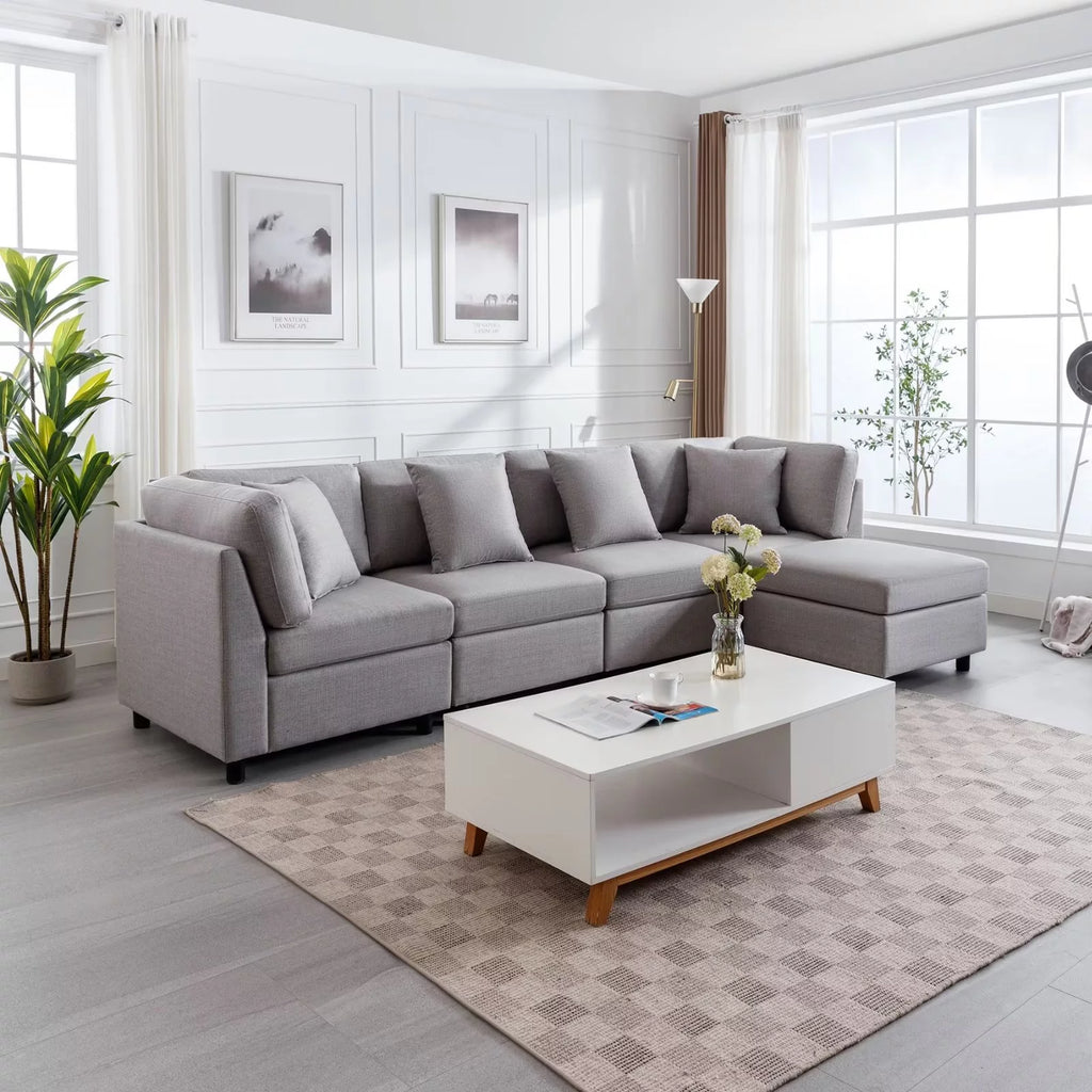 Oversized Linen Gray Sectional Sofa with Chaise W5726