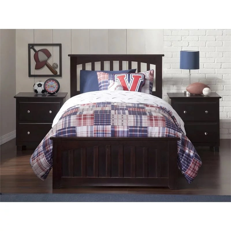 Solid Wood Twin Bed with USB Charger in Espresso U968895