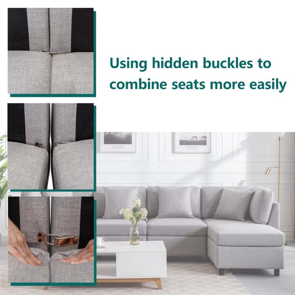 Oversized Linen Gray Sectional Sofa with Chaise W5726