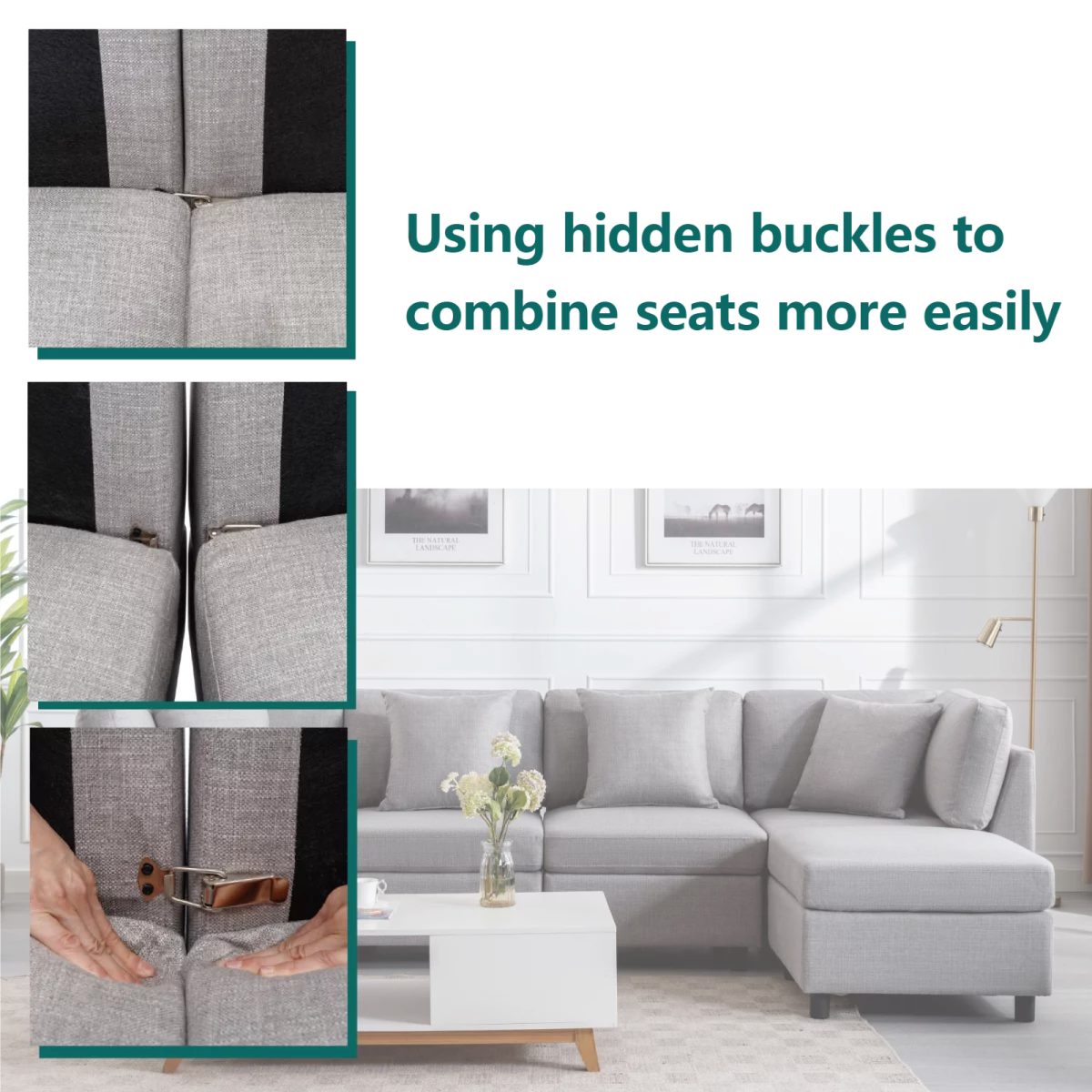 Oversized Linen Gray Sectional Sofa with Chaise W5726