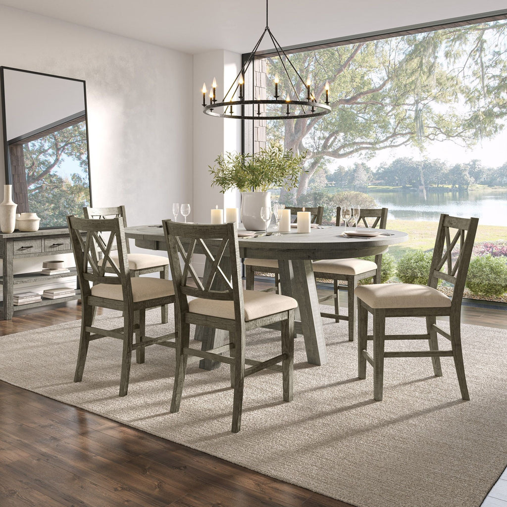 Seven Piece Counter Height Dining Table Set with Stools E951