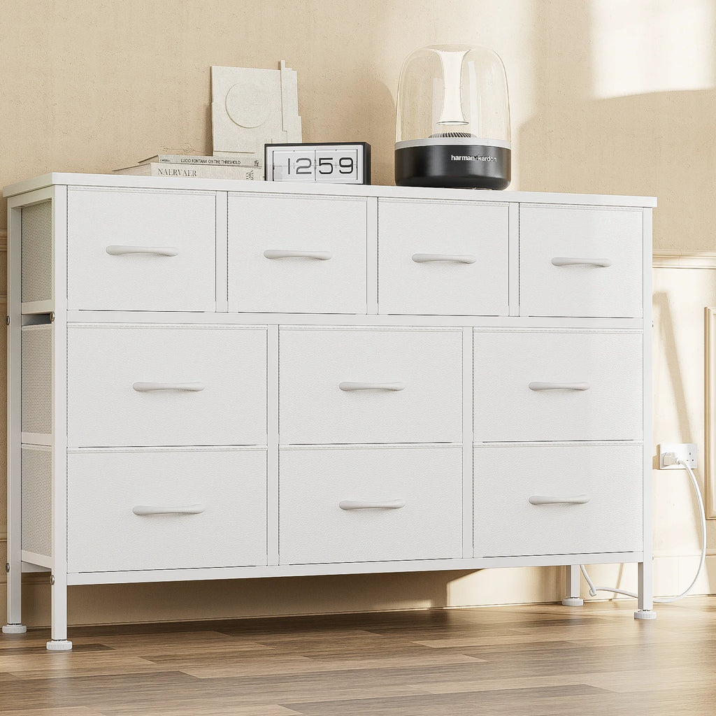 Brown 10 Drawer Fabric Dresser TV Stand O14685