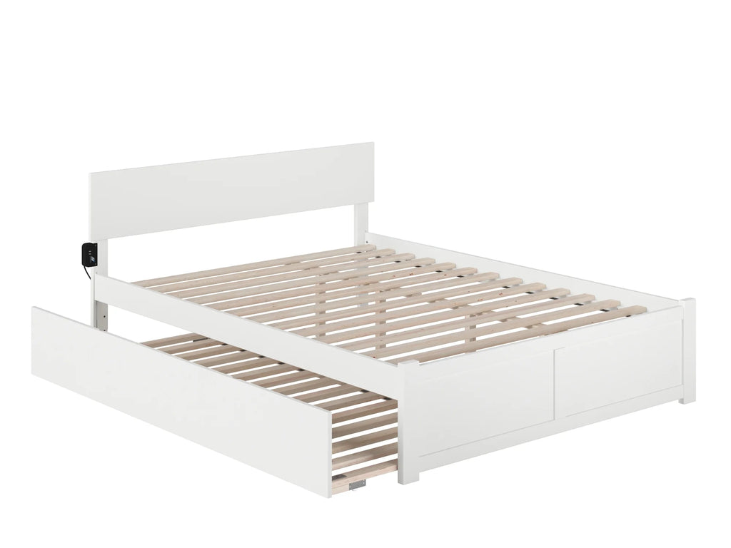 Queen Wood Platform Bed with Headboard Footboard & Twin XL Trundle White X803