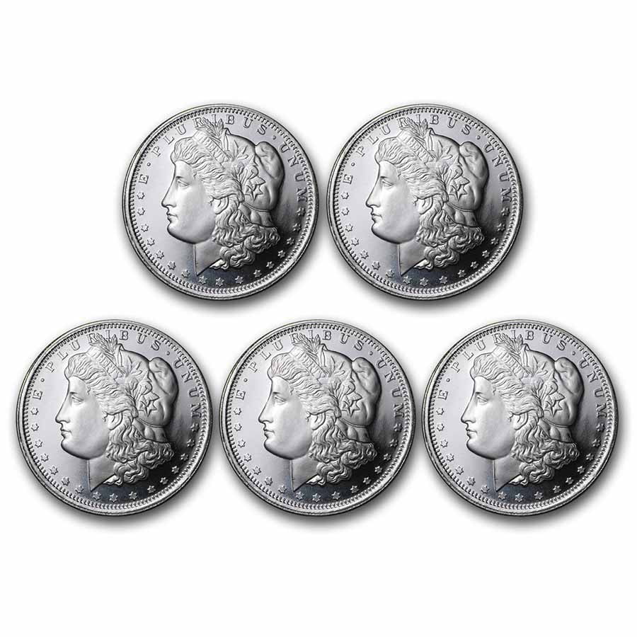 1 oz Silver Round Morgan Dollar Design Lot of 5 M406921