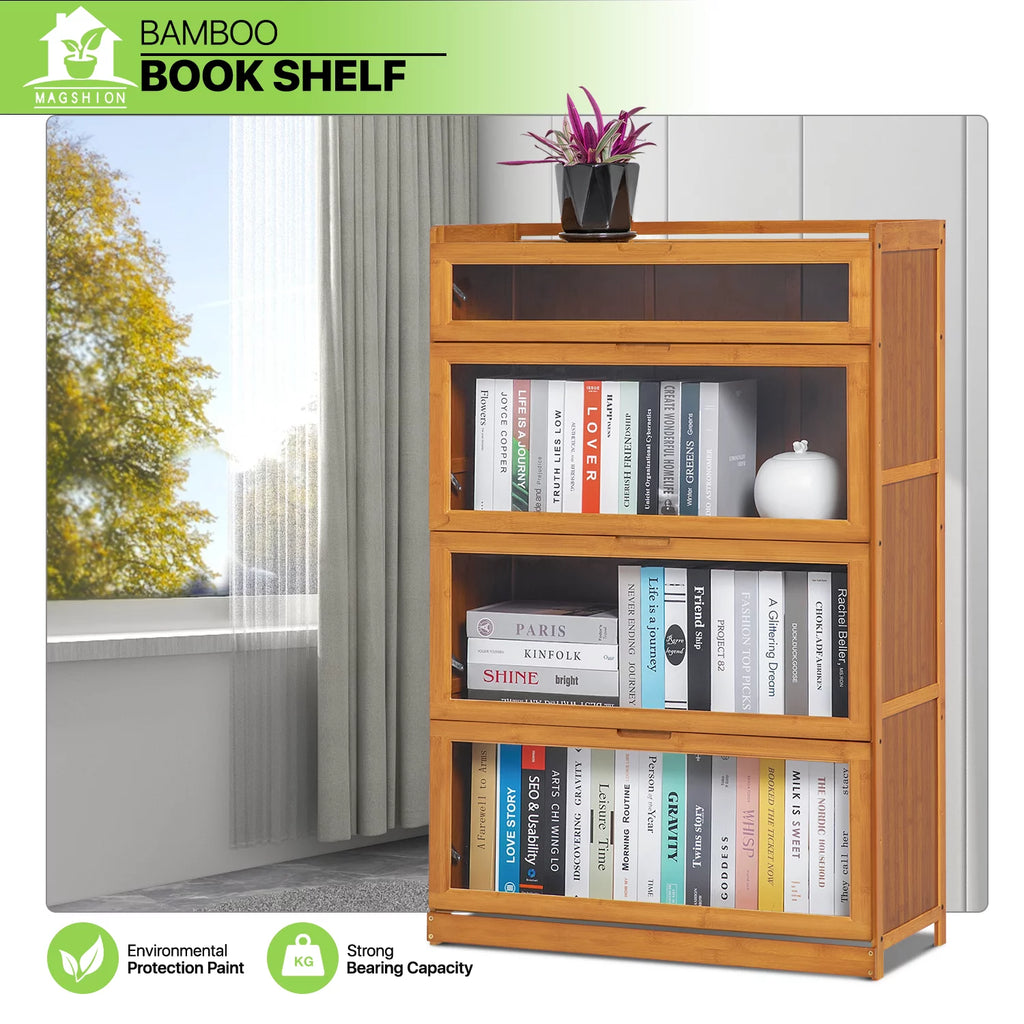 Bamboo 4 Tiers Bookcase with Acrylic Doors N798967