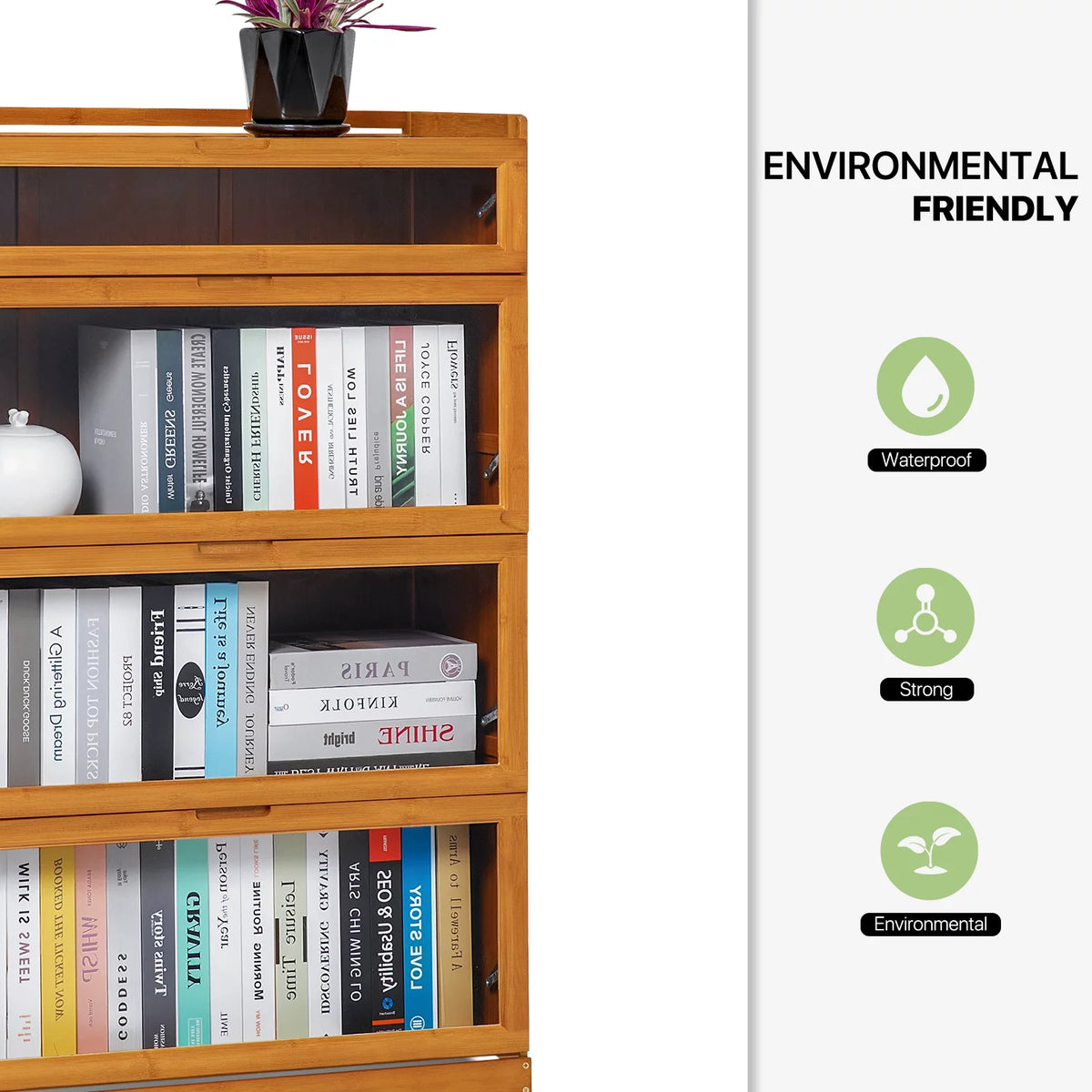 Bamboo 4 Tiers Bookcase with Acrylic Doors N798967