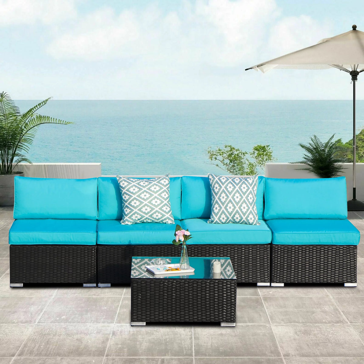 5 Pieces Outdoor Wicker Furniture Set with Coffee Table R5162