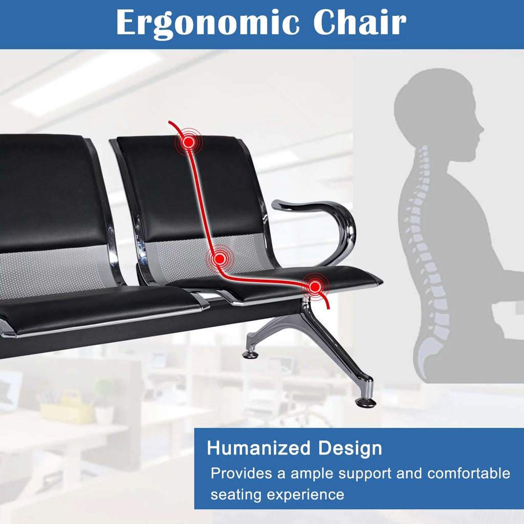 2-Seat Reception Chair with Arms PU Leather Black H441