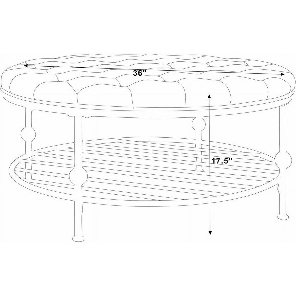 36" Round Faux Leather Tufted Cocktail Ottoman in Blue A6849