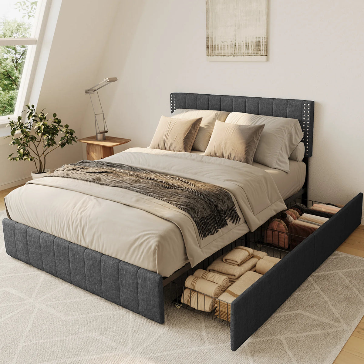 Full Bed Frame with 4 Storage Drawers K525599