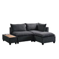 Dark Gray Woven Fabric Sectional Loveseat Sofa with Ottoman R667833