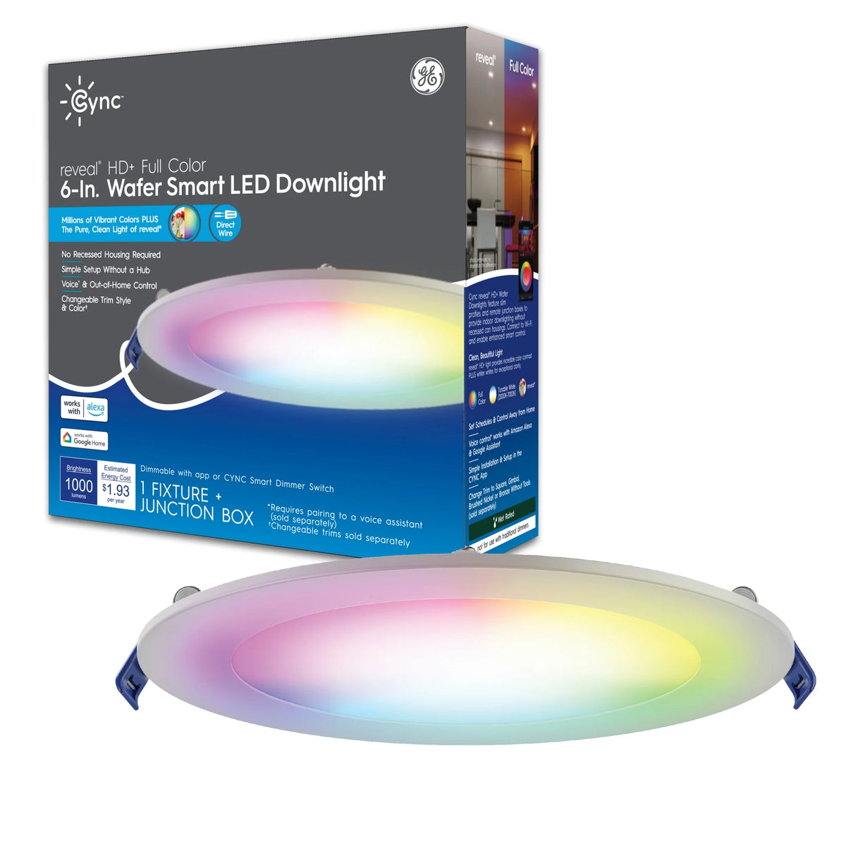 Smart LED Wafer Light, Color Changing 6in Indoor Downlight A487953