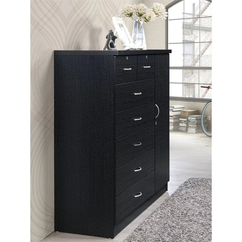 7 Drawer Wood Chest Set with Locks in Black D219