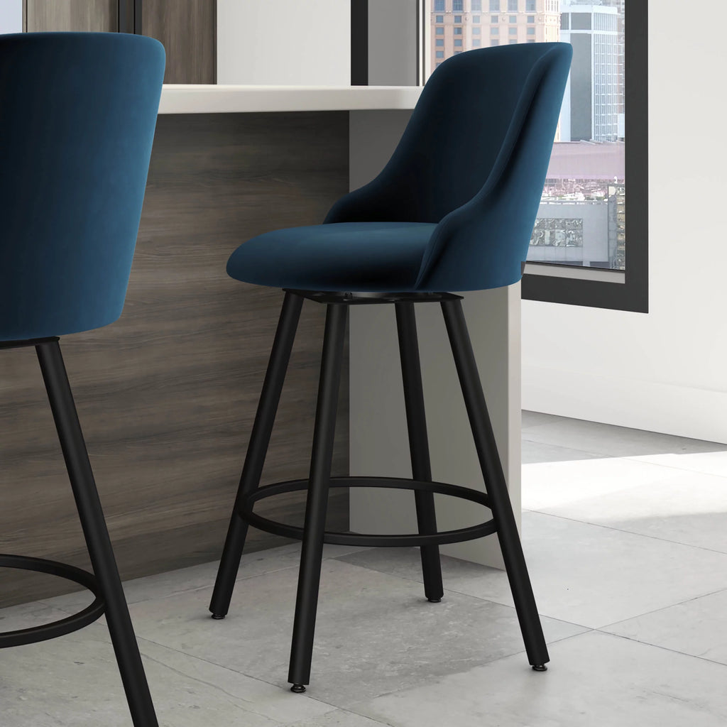 Dark Blue Velvet Swivel Counter Stool D155009