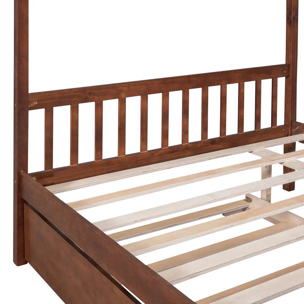 White Twin Size Solid Wood House Bed with Trundle B30948