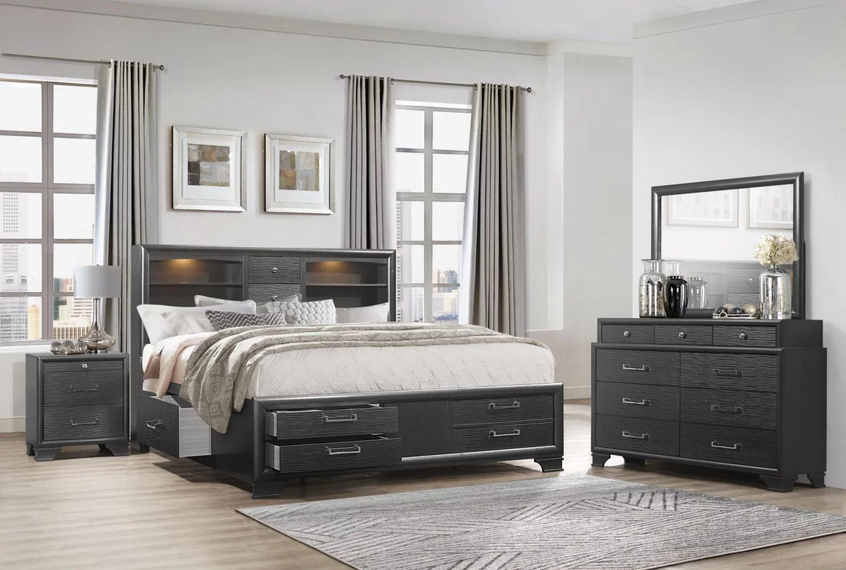 Glossy Black 4Pcs Bedroom Set Q563249