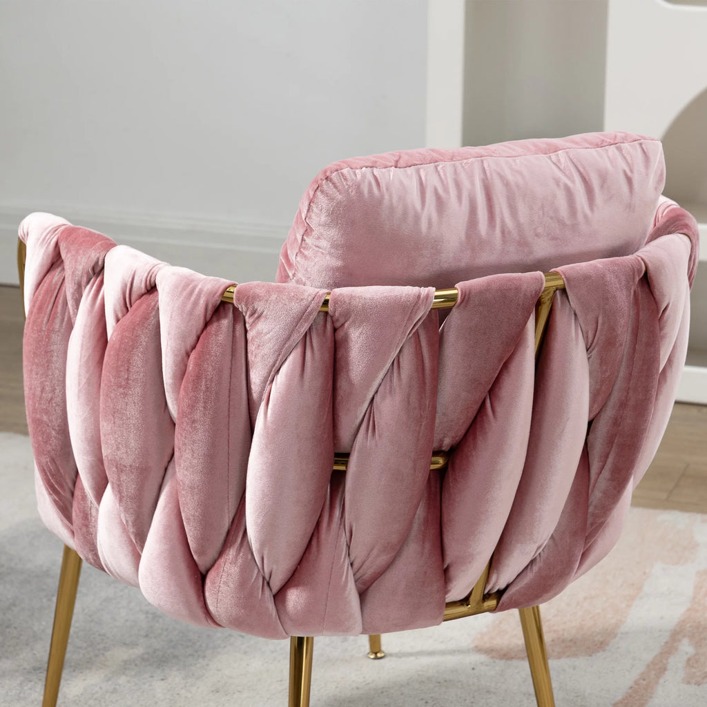Pink Velvet Upholstered Accent Chair with Gold Metal Leg S9044
