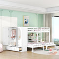 White Full-Over-Twin-Twin Bunk Bed with Shelves, Wardrobe, Mirror, and Storage M9774