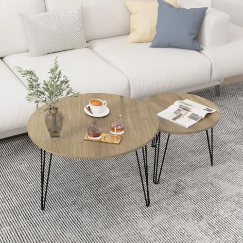 Round Nesting Coffee Table Set of 2 with Marble Tabletop Q854179