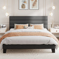 Queen Size Black Velvet Upholstered Platform Bed Frame with Headboard B4609